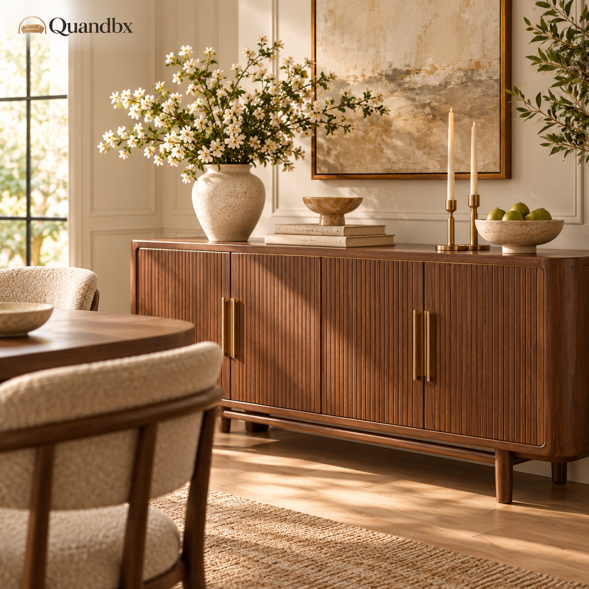 Quandbx™ Fluted Walnut-Tone Buffet Sideboard