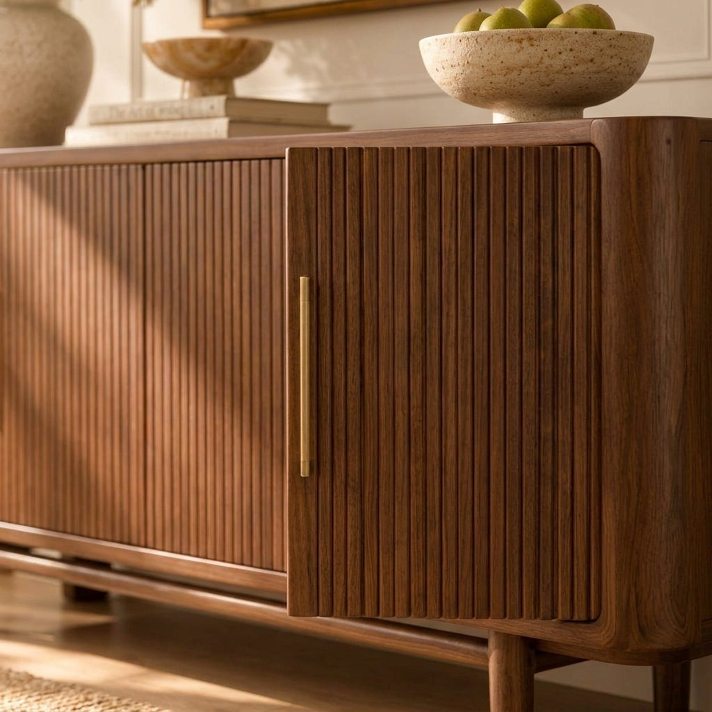 Quandbx™ Fluted Walnut-Tone Buffet Sideboard