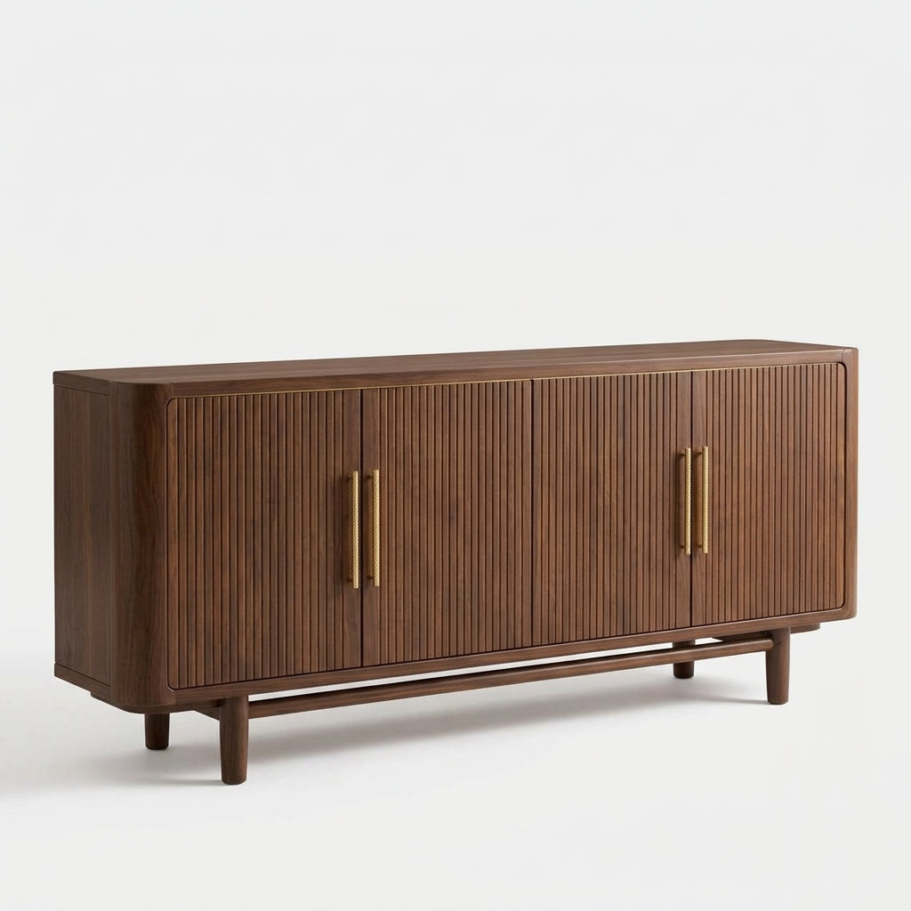 Quandbx™ Fluted Walnut-Tone Buffet Sideboard