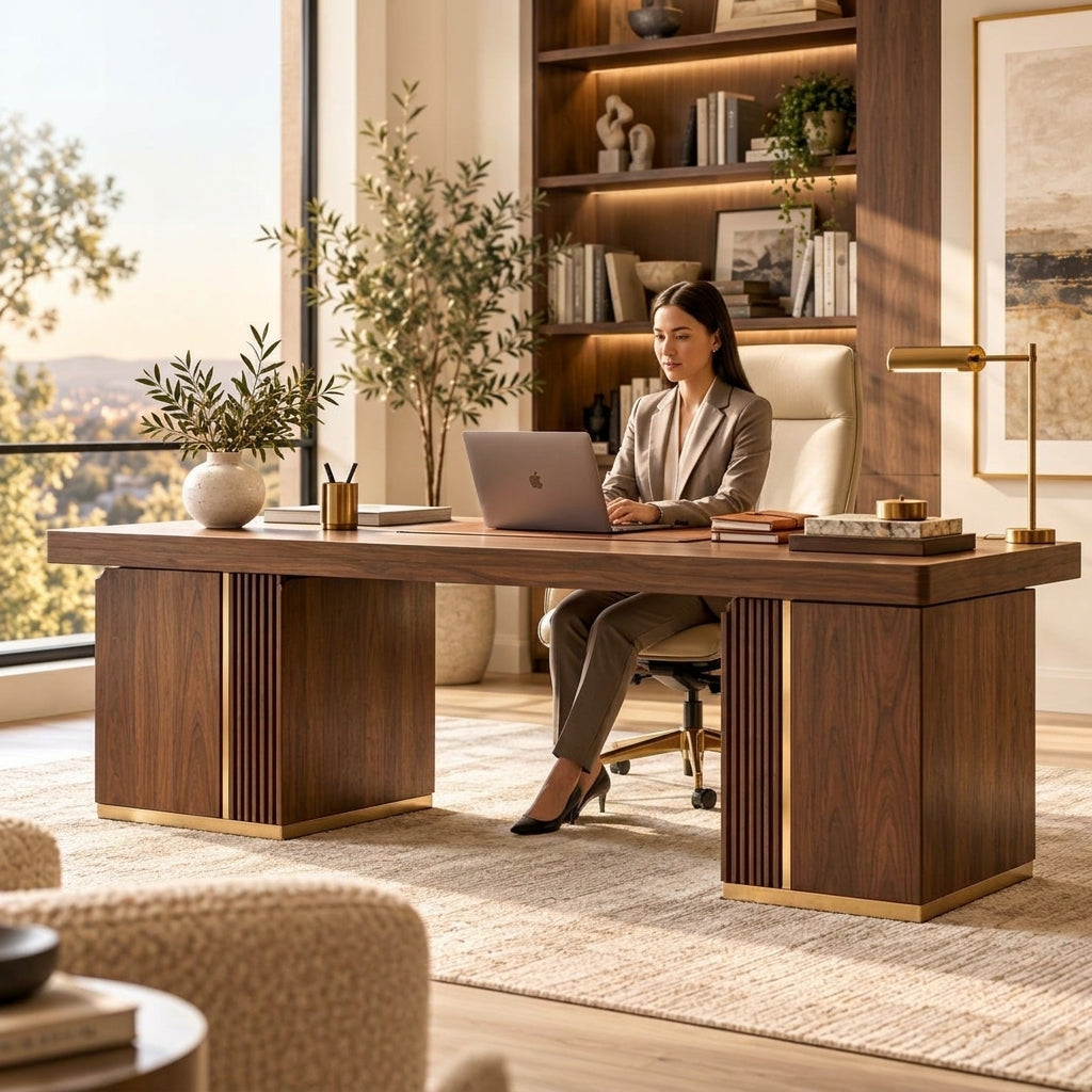 Quandbx™ Walnut-Tone Executive Desk
