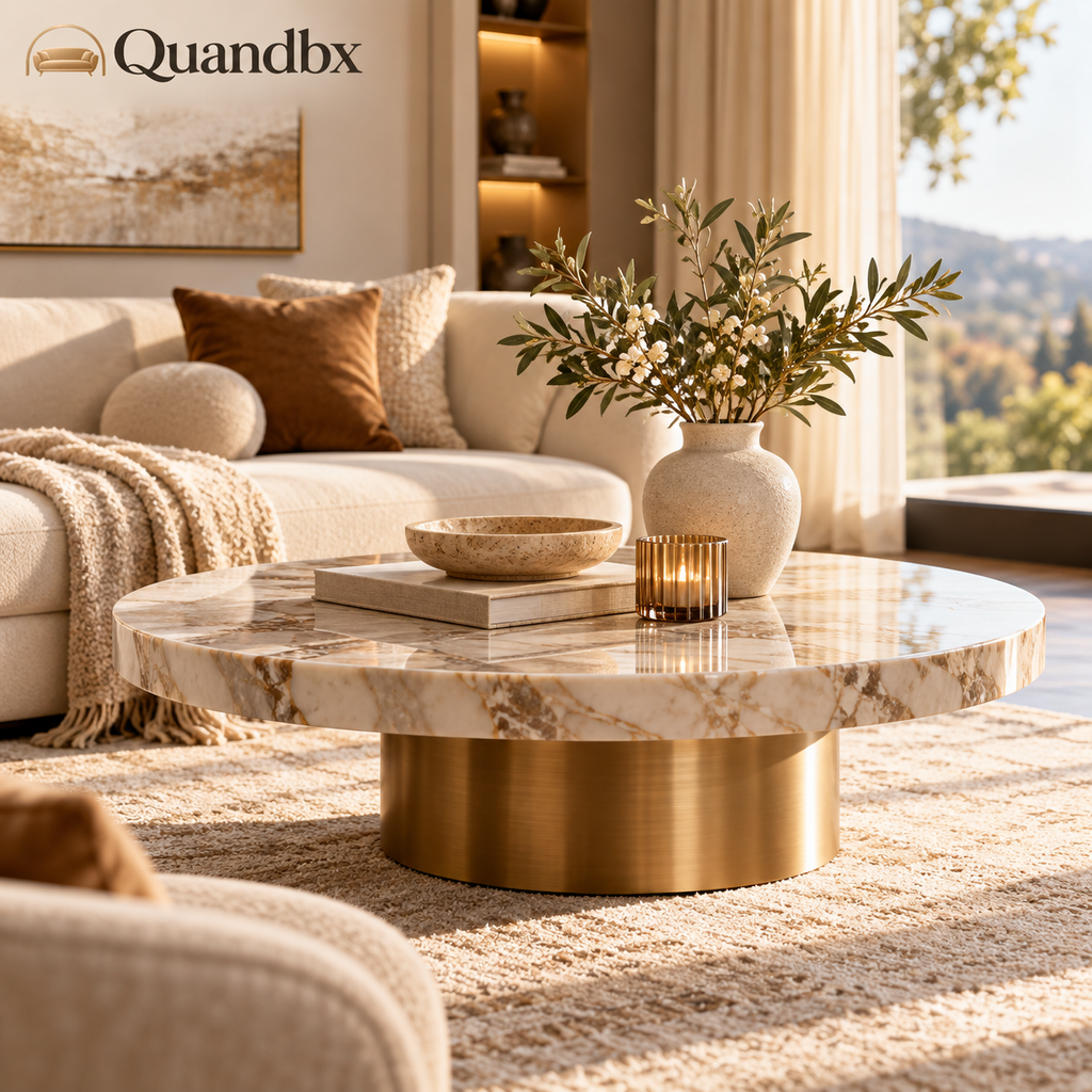 Quandbx™ Round Marble-Look Coffee Table
