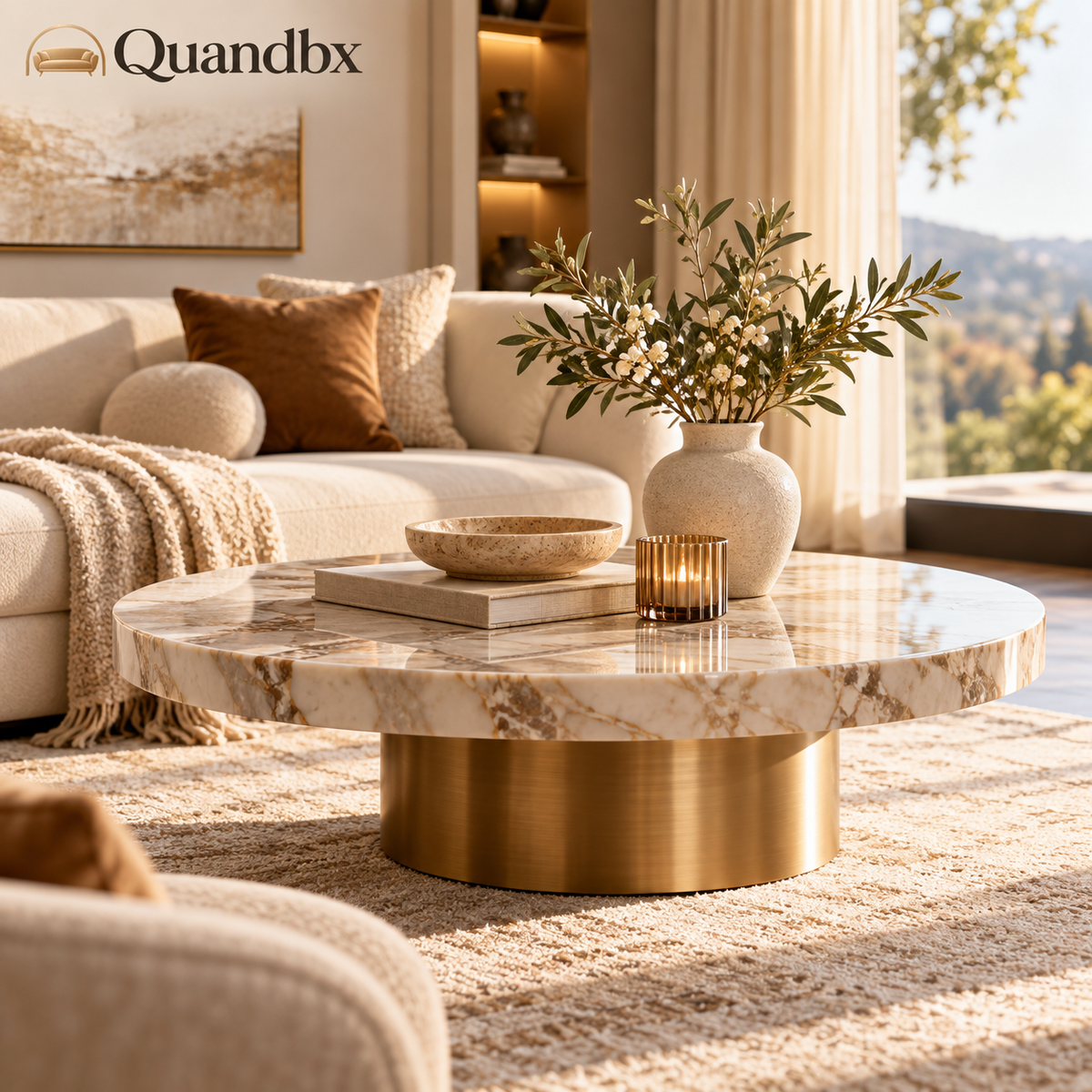 Quandbx™ Round Marble-Look Coffee Table
