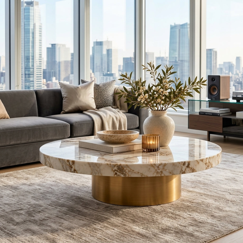 Quandbx™ Round Marble-Look Coffee Table