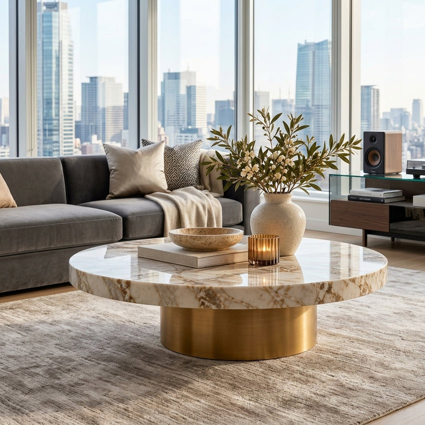Quandbx™ Round Marble-Look Coffee Table