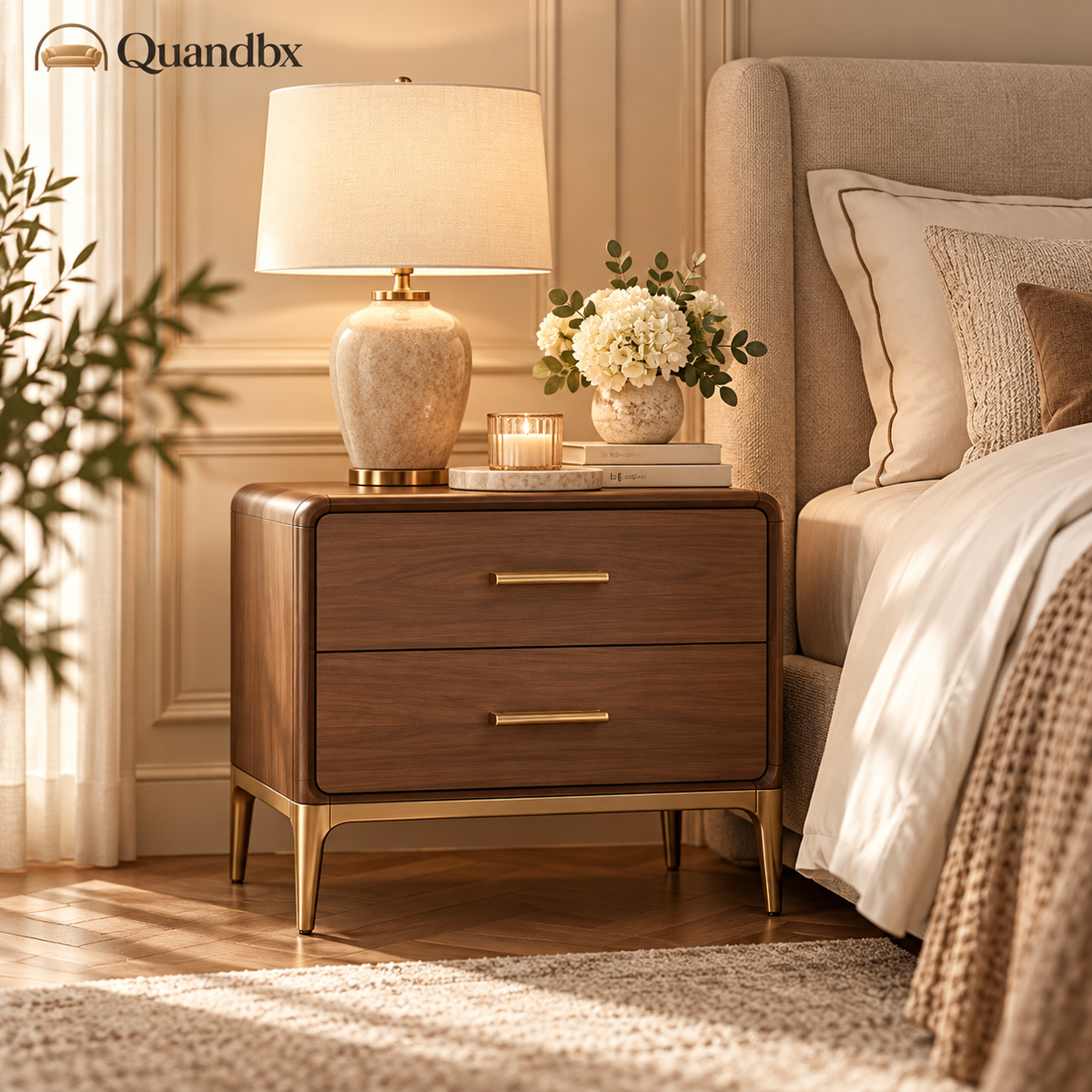 Quandbx™ Two-Drawer Walnut Nightstand