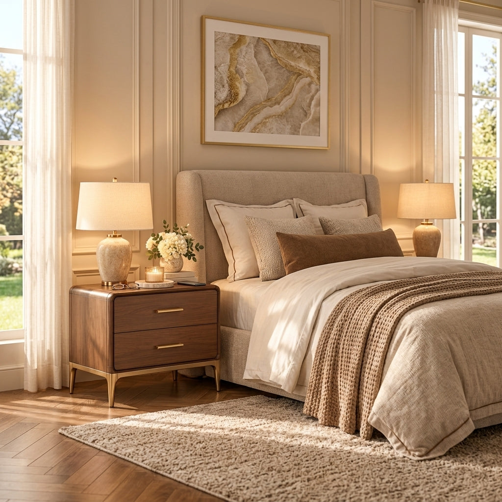 Quandbx™ Two-Drawer Walnut Nightstand
